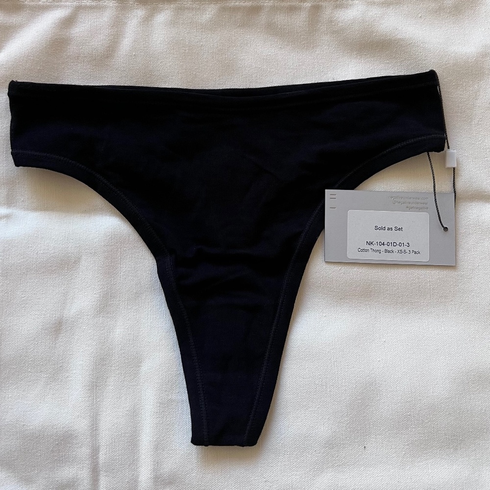 Negative Underwear Thong XS-S Pack of Three, Black, New with Tags